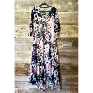 Komarov Woman Floral Maxi Dress 3X Multi Sheer Chiffon Ruffle Event Wedding